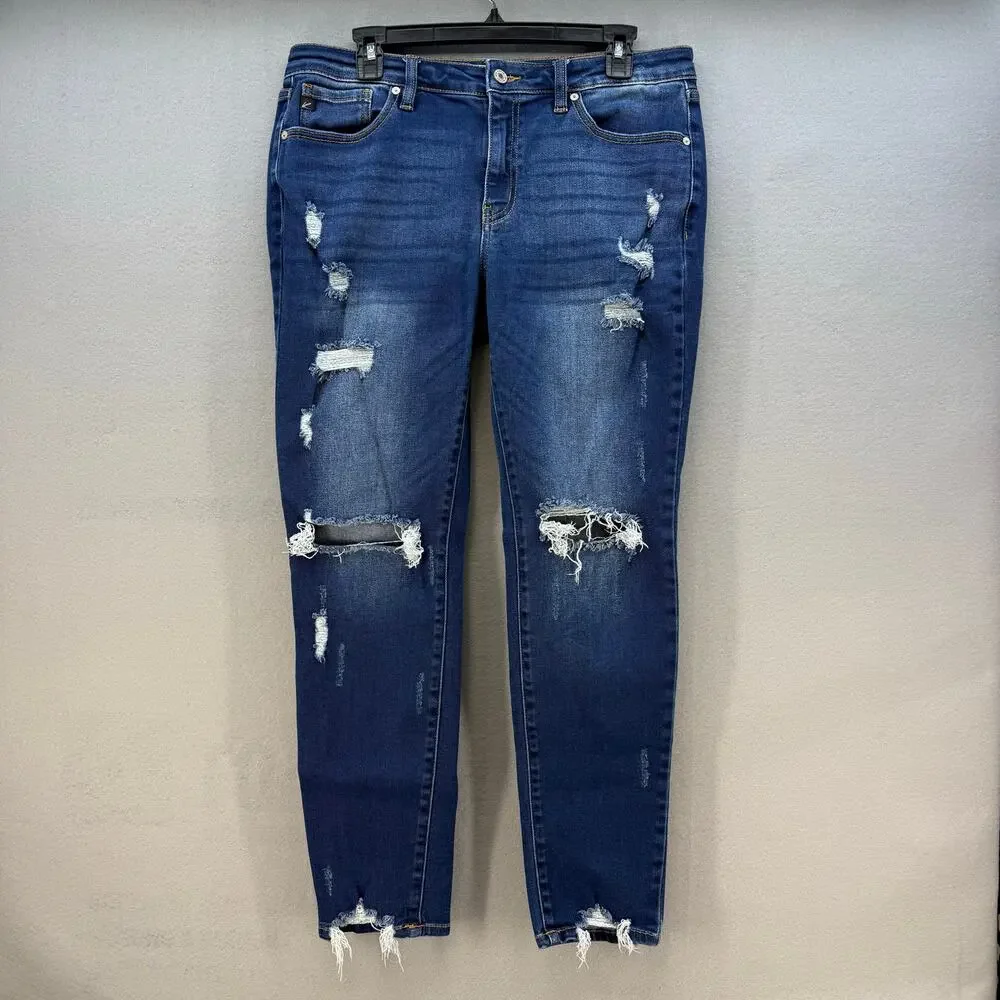 Kancan Jeans Women's 13/30 Dark Blue Skinny Factory Distressed Preppy Grunge - Picture 1 of 14